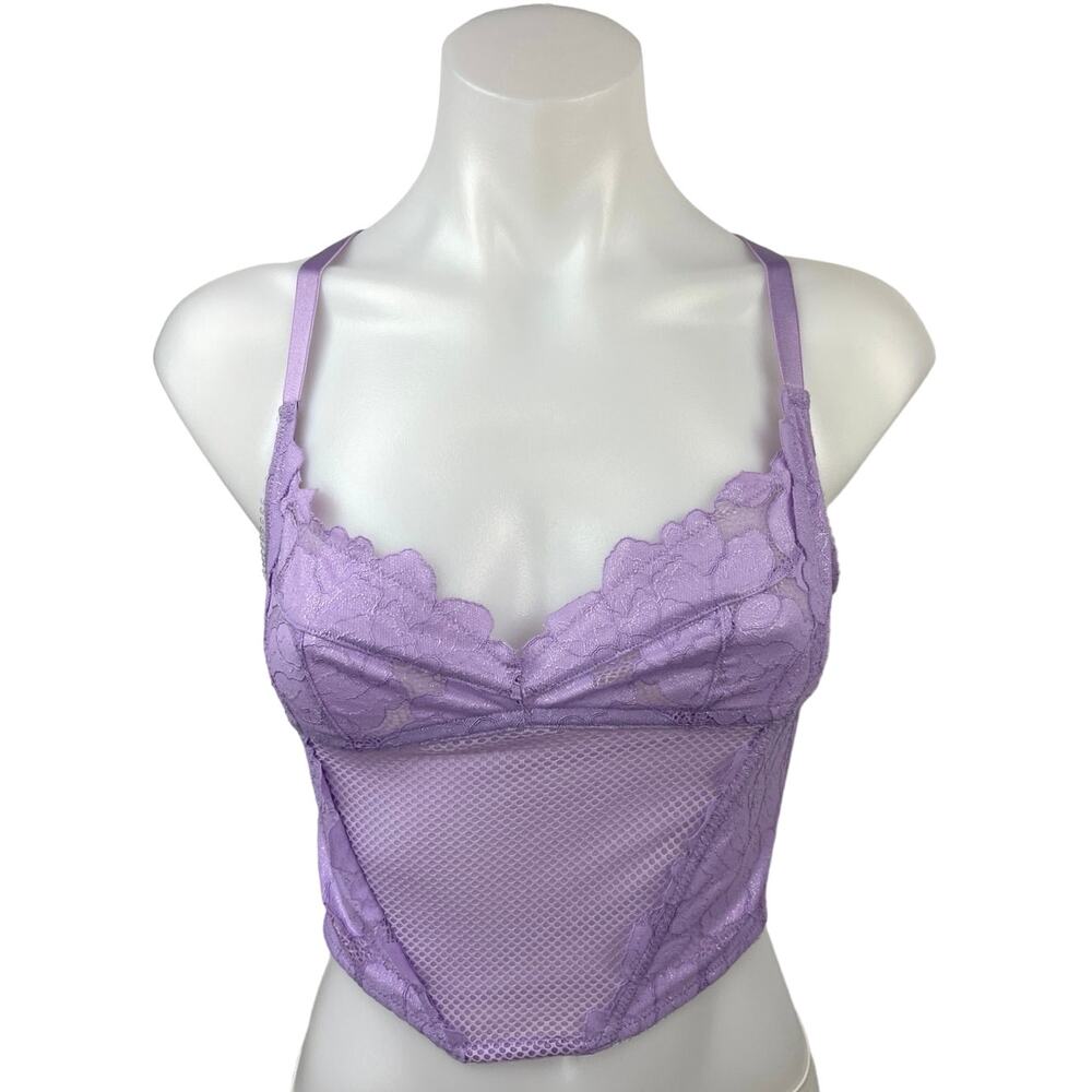 Savage x Fenty Rihanna Purple Floral Glow Lace Bustier Lingerie Camisole Top S